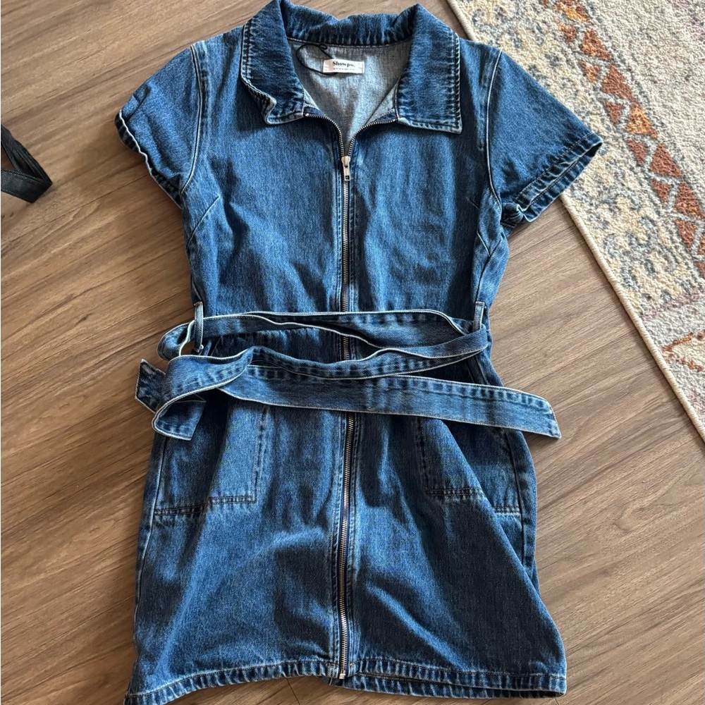 Showpo Blue Denim Dress with Zip Detail